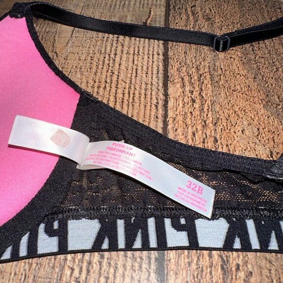 Victoria's Secret PINK Push-Up Black/Pink Lace Front Close Bra UW Strappy - Picture 6 of 7